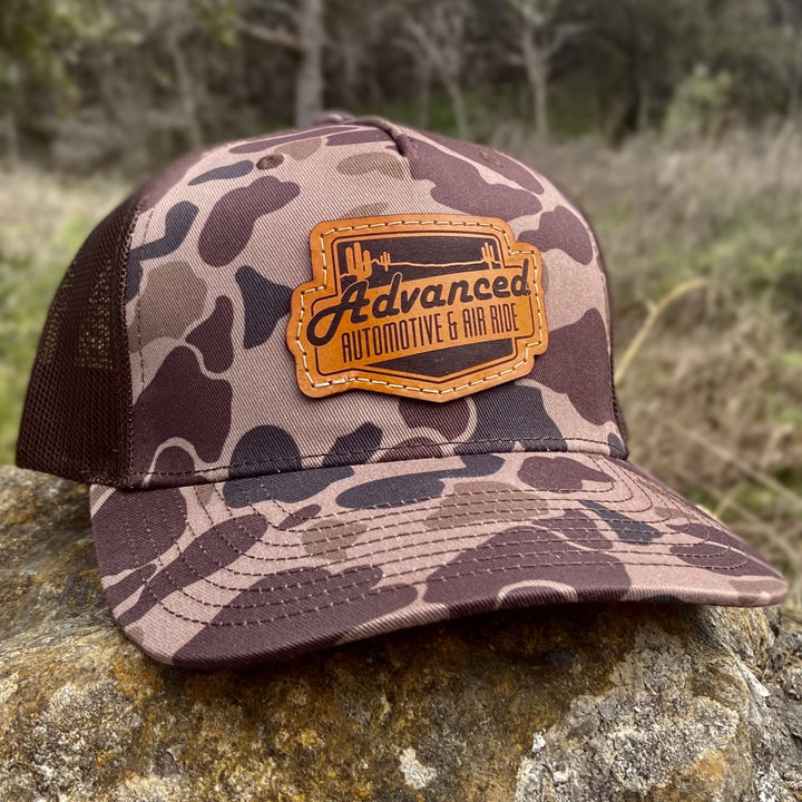 Five Panel Camo 112PFP - Custom Leather Patch Hat - Pecu Leather Co.