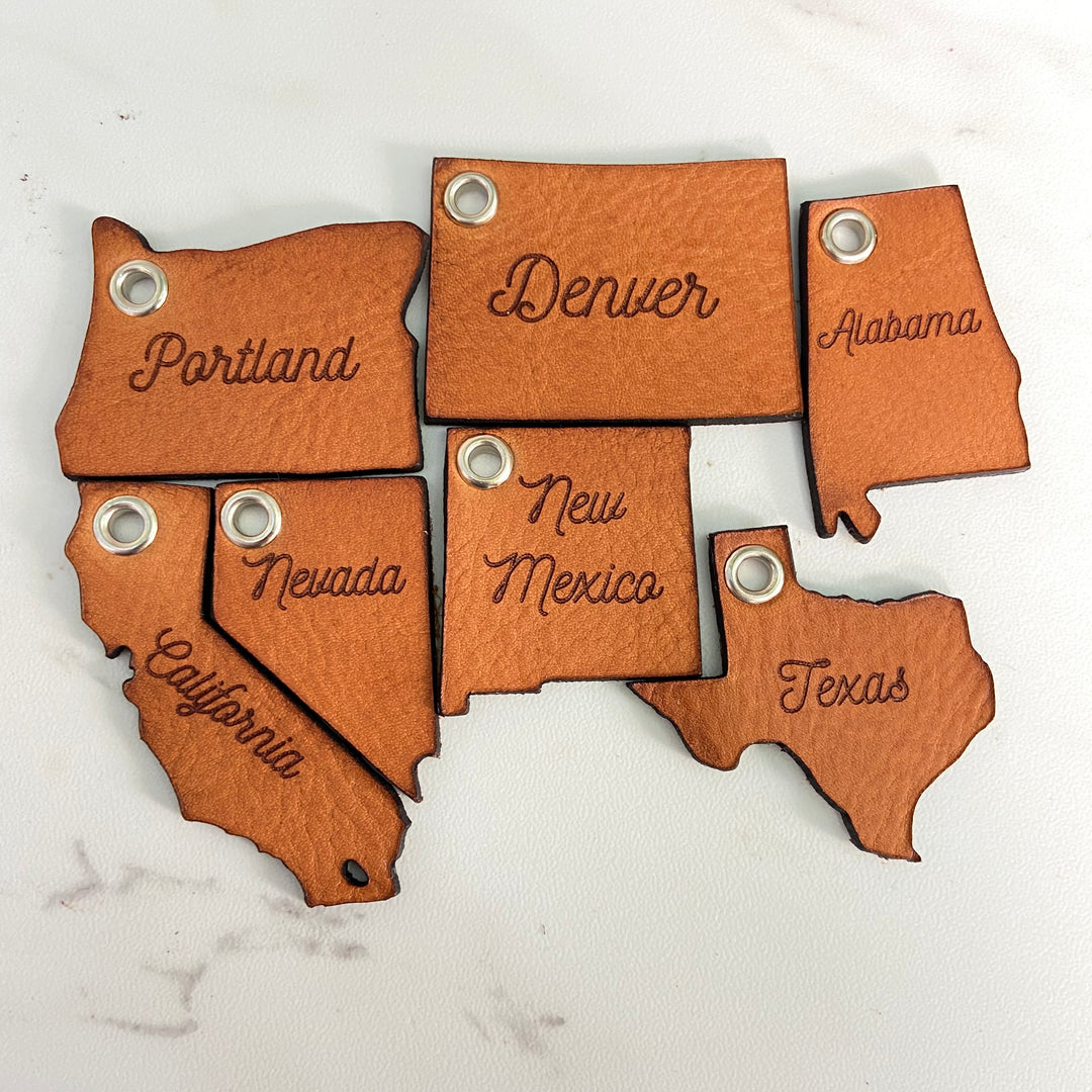 Personalized State Key Chain - Pecu Leather Co.