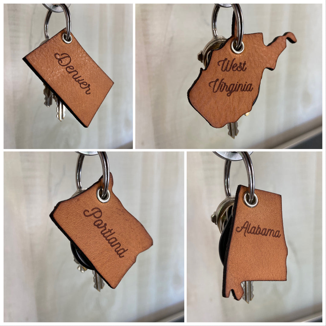 Personalized State Key Chain - Pecu Leather Co.