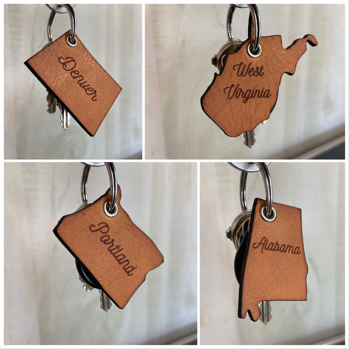 Personalized State Key Chain - Pecu Leather Co.