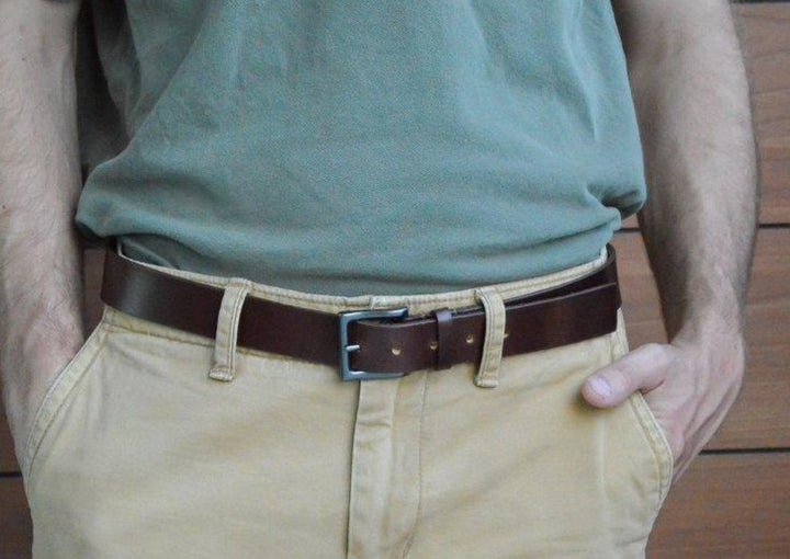 Our men’s chestnut brown dress belt is made from full grain bridle leather.  It’s the perfect ensemble for any special occasion.  Once you own a full grain leather belt, you will never go back.  Handmade in Austin, Texas!