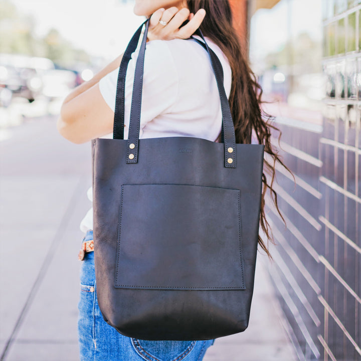 The Abbie - Black Leather Tote Bag - Pecu Leather Co.