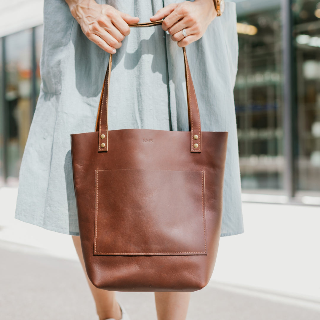 The Abbie - Brown Leather Tote Bag - Pecu Leather Co.