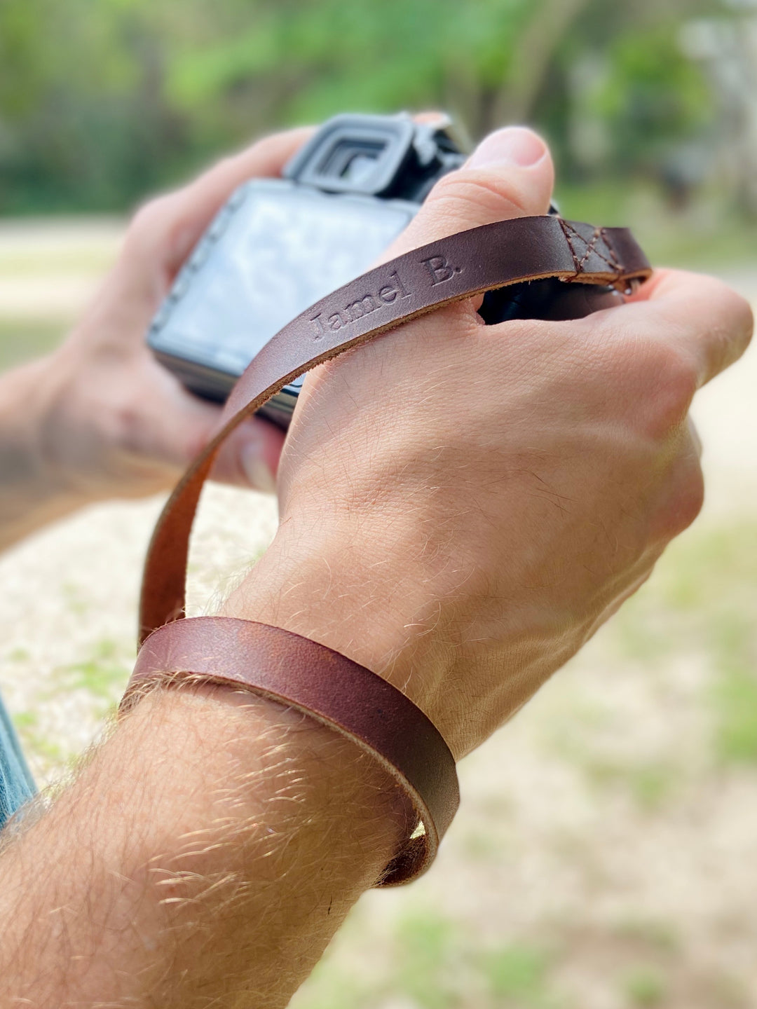 The Davis - Personalized Leather Camera Wrist Strap - Pecu Leather Co.
