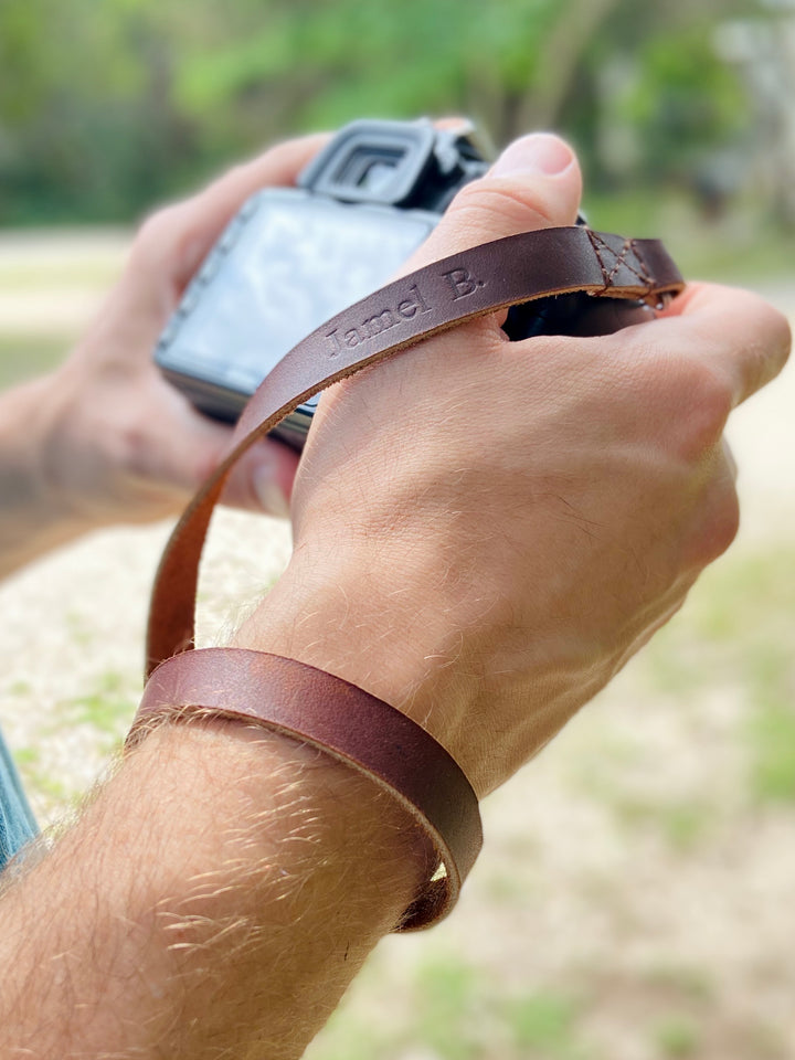 The Davis - Personalized Leather Camera Wrist Strap - Pecu Leather Co.