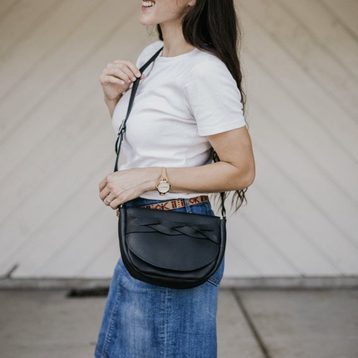 The Trinity -Black Leather Crossbody Bag - Pecu Leather Co.