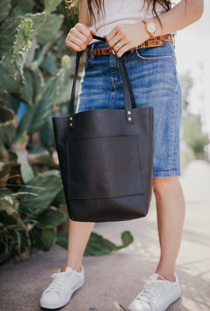 The Abbie - Black Leather Tote Bag - Pecu Leather Co.