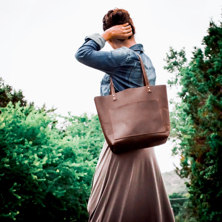 The Austin - Brown Leather Tote Bag - Pecu Leather Co.