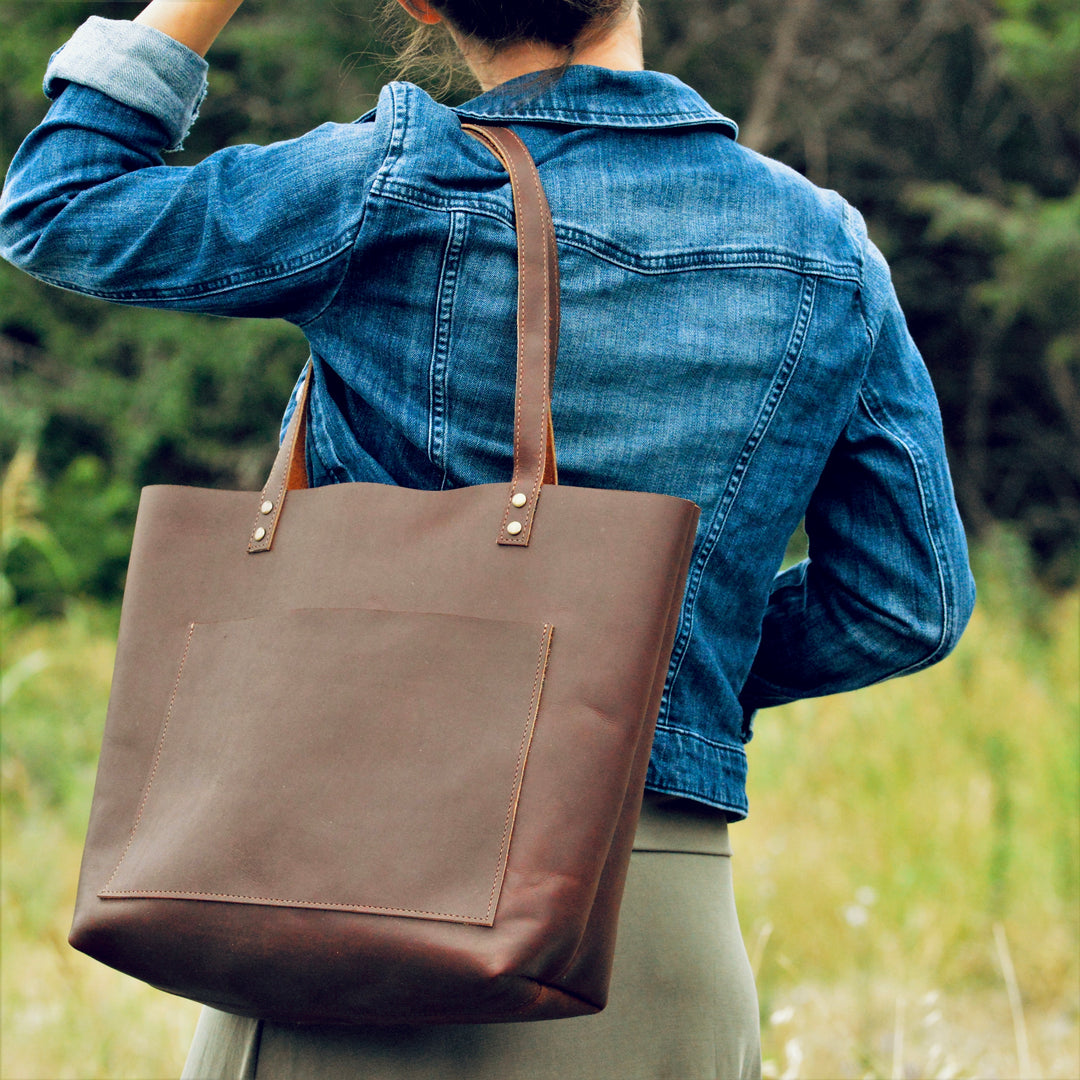 The Austin - Brown Leather Tote Bag - Pecu Leather Co.