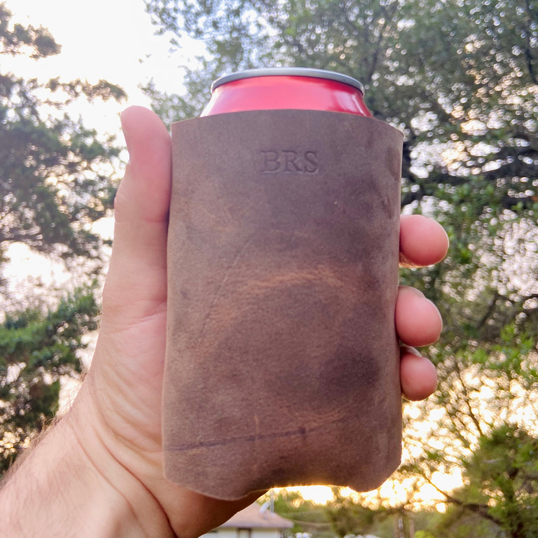The Dickinson -Personizable Leather Koozie - Pecu Leather Co.