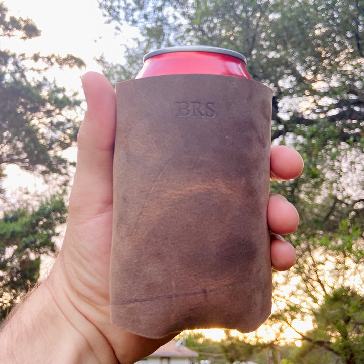 The Dickinson -Personizable Leather Koozie - Pecu Leather Co.