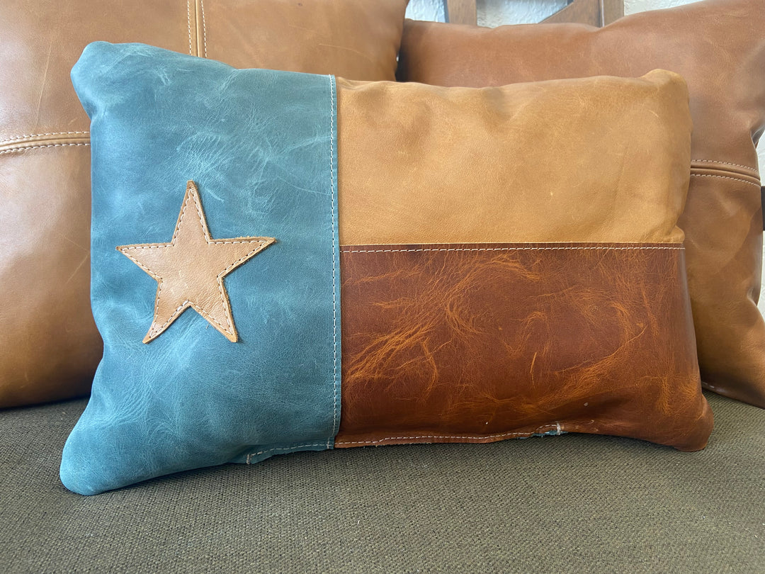 Texas Flag Leather Pillow - Pecu Leather Co.
