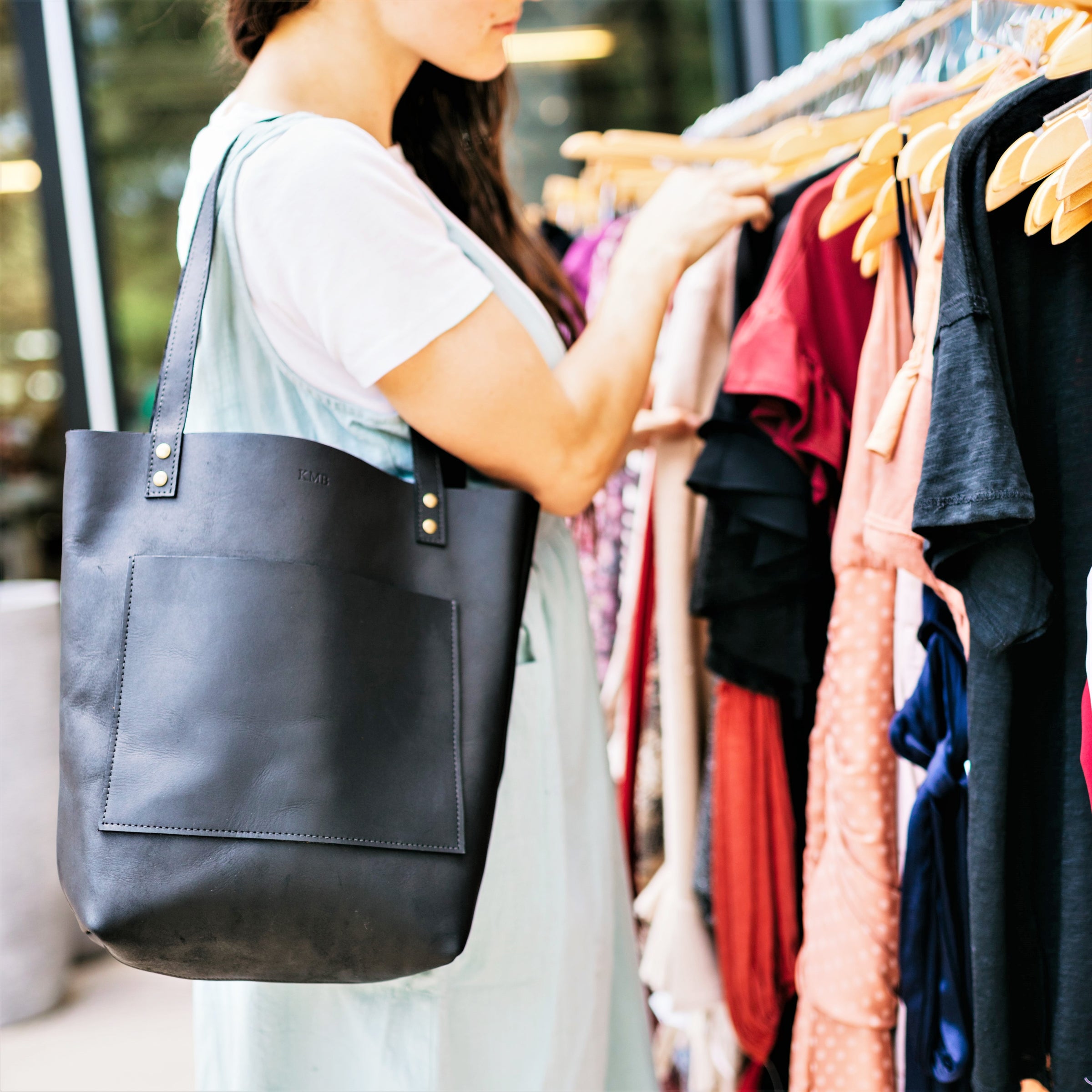 The Abbie - Black Leather Tote Bag - Pecu Leather Co.