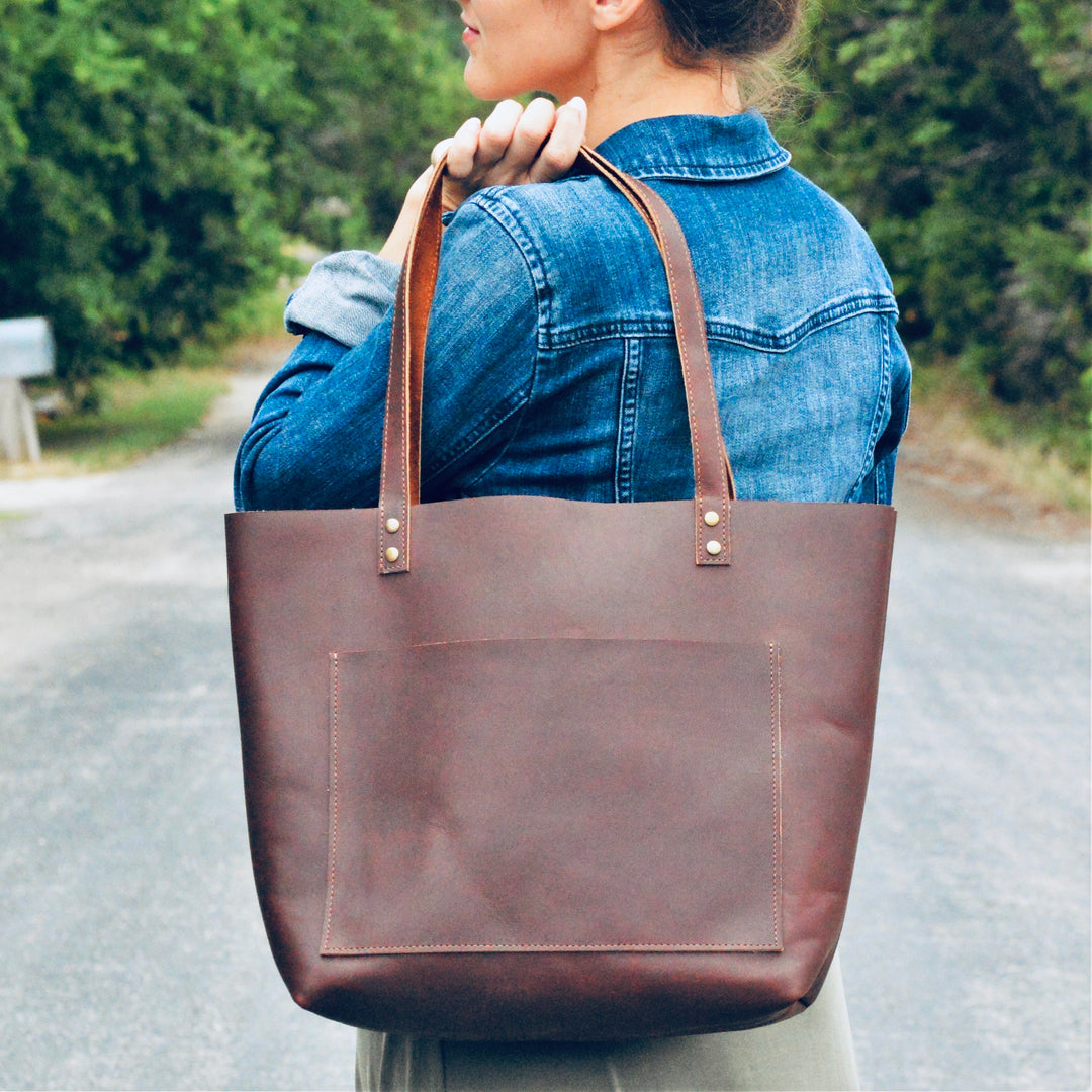 The Austin - Brown Leather Tote Bag - Pecu Leather Co.