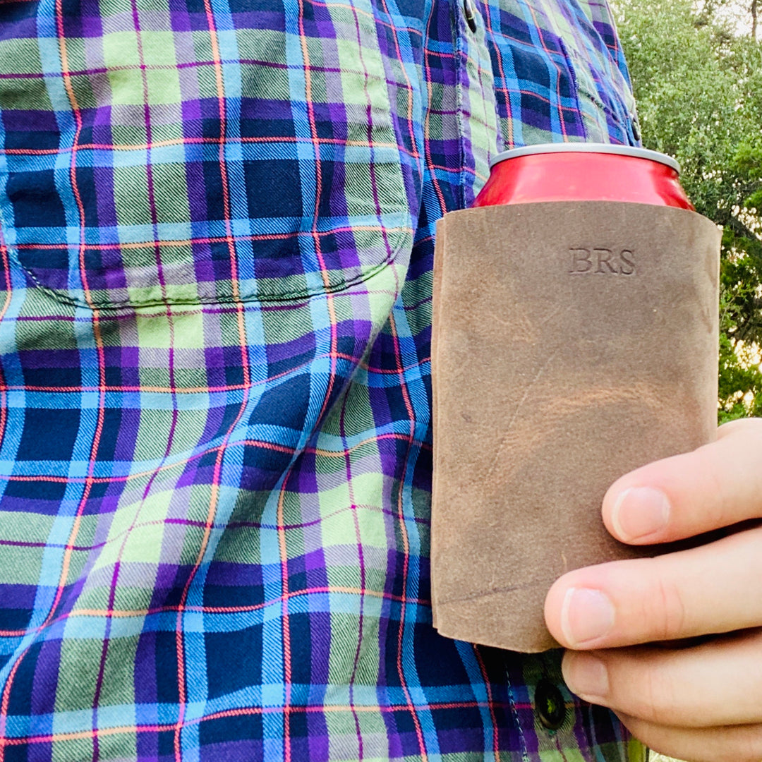 The Dickinson -Personizable Leather Koozie - Pecu Leather Co.