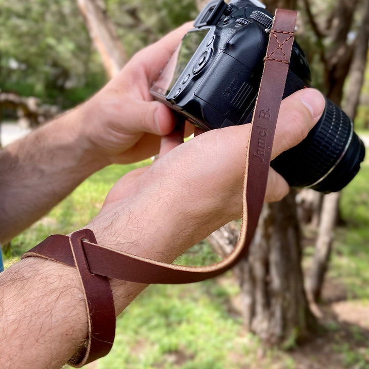 The Davis - Personalized Leather Camera Wrist Strap - Pecu Leather Co.