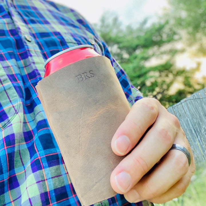 The Dickinson -Personizable Leather Koozie - Pecu Leather Co.