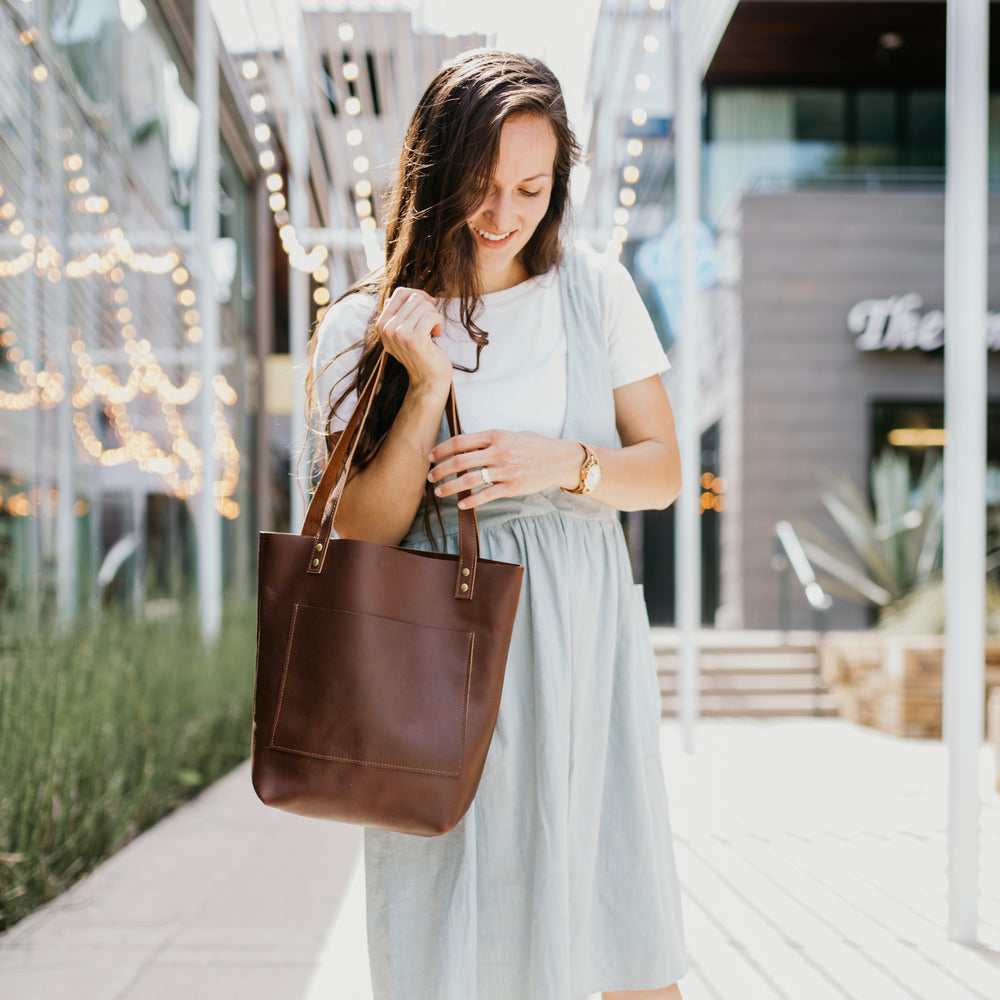 The Abbie - Brown Leather Tote Bag - Pecu Leather Co.
