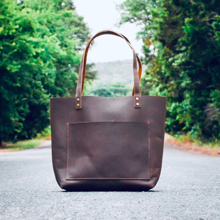 The Austin - Brown Leather Tote Bag - Pecu Leather Co.